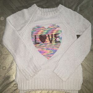 Btween - Girl's White Sparkly Sweater w/ heart sequin
